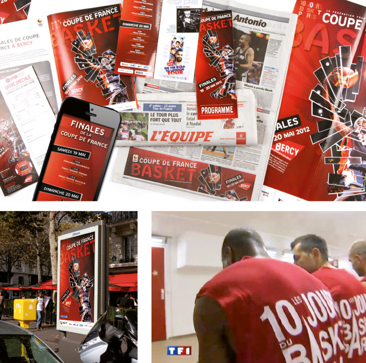 Différents supports papier journaux magazine flyer pour la campagne de Basketball