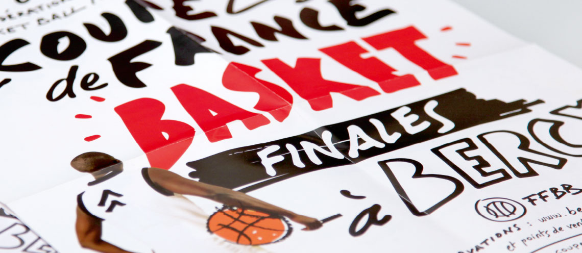 Gros plan affiche de la coupe de France de basketball de 2013 dessiné au marker noir