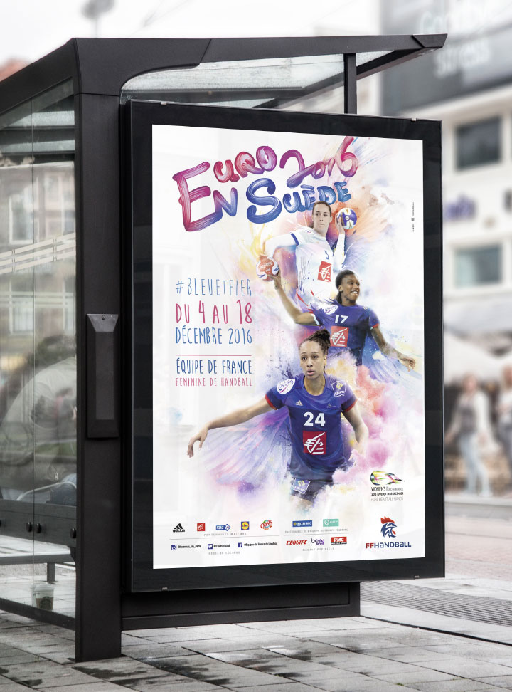 Affichage JCDecaux dans Paris pour le match d'HANBALL féminin de l'euro 2016 de la France contre la suède