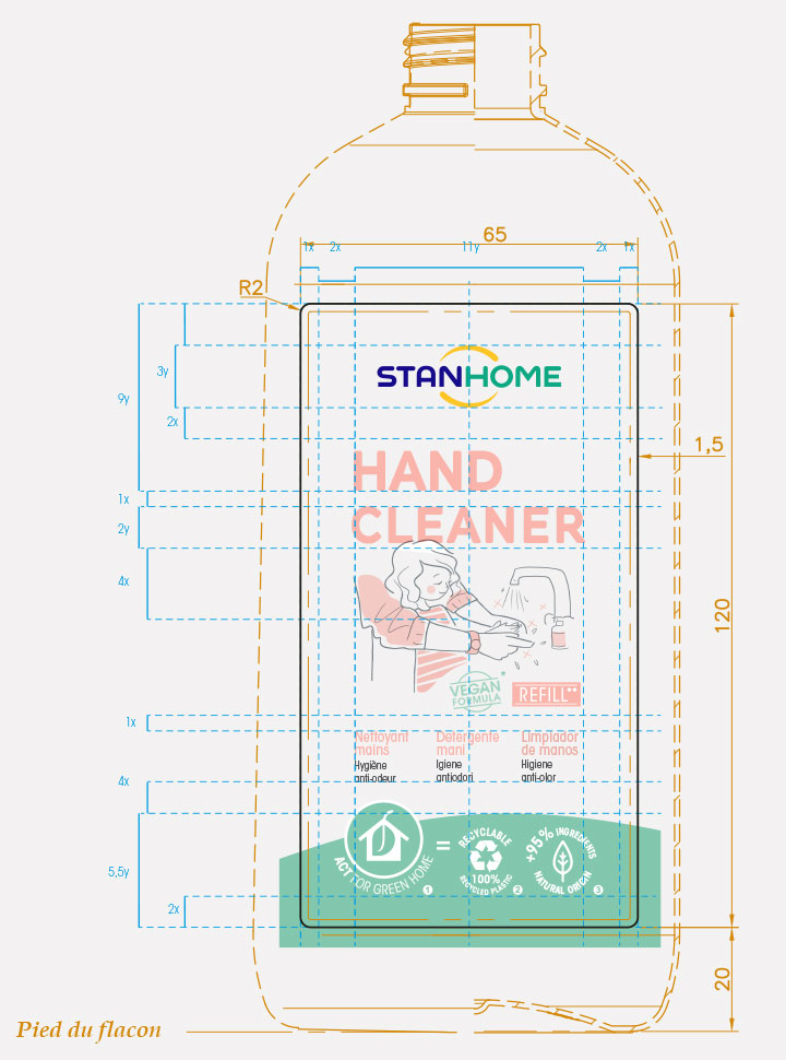 Plan et schéma du packaging et de l'étiquette pour la marque d'hygiéne et soin Stanhome