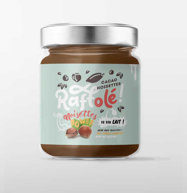 Petit pot de pâte à tartiner de chocolat noisettes de la marque Raffolé
